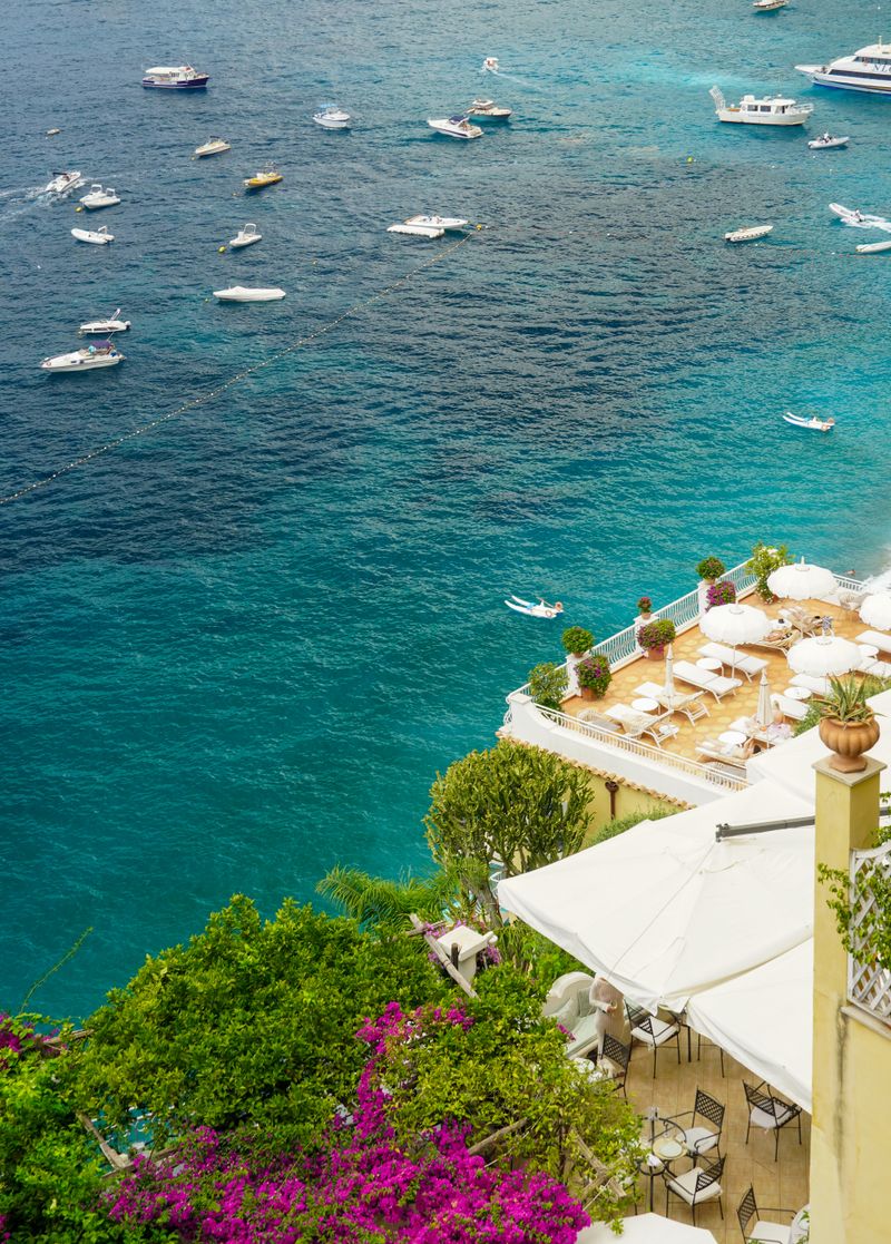 Positano coastline with yachts in summer