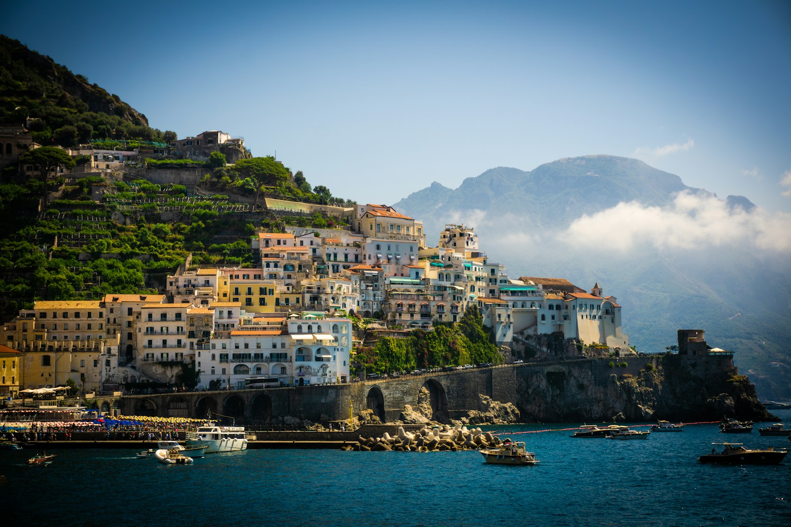Amalfi Coast cliffside village by sea