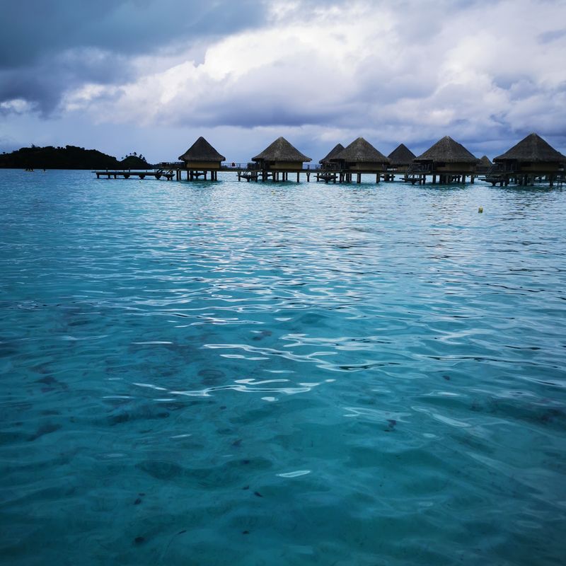Overwater bungalows on the Bora Bora lagoon