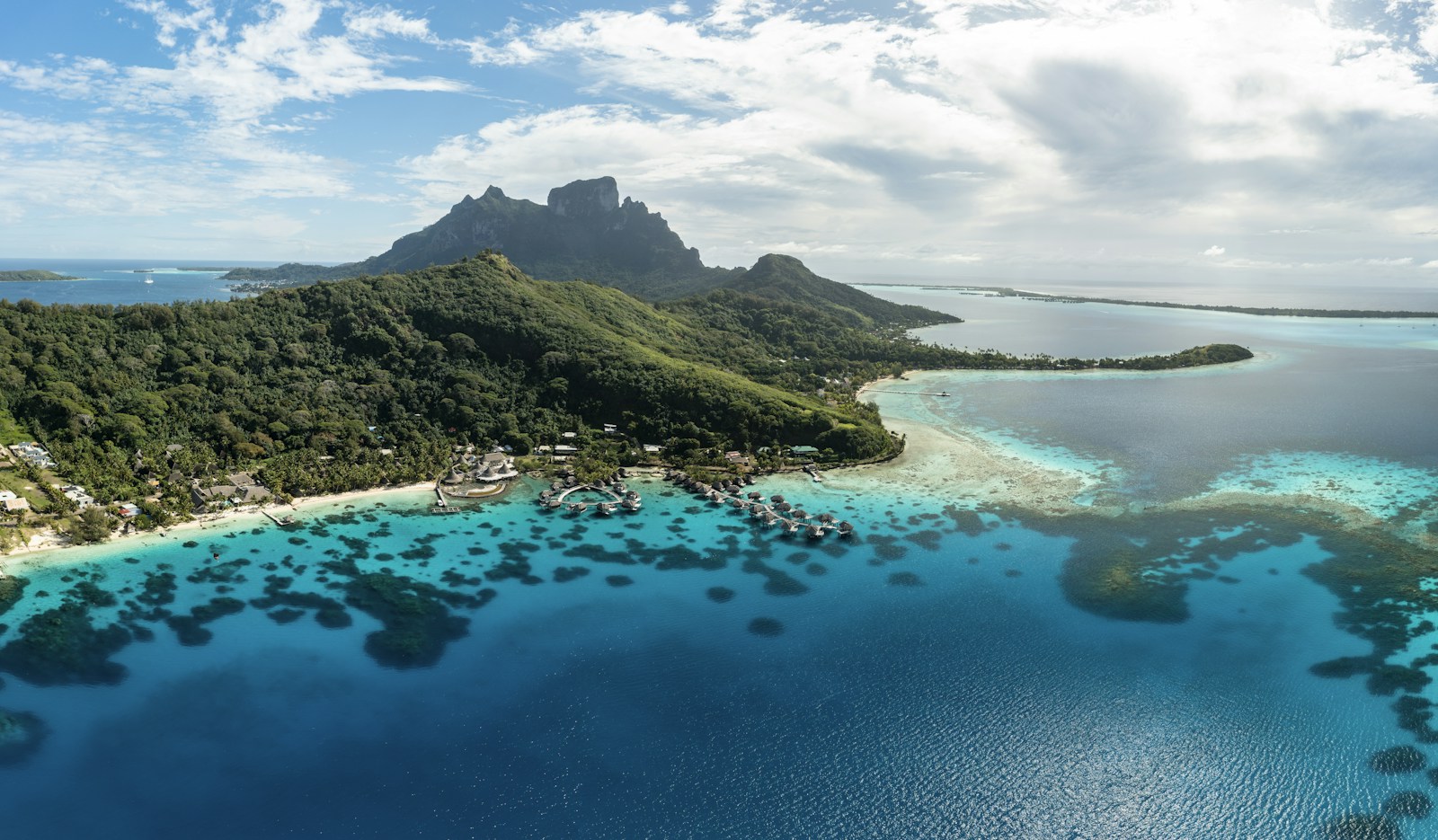 Bora Bora aerial reef and mountain