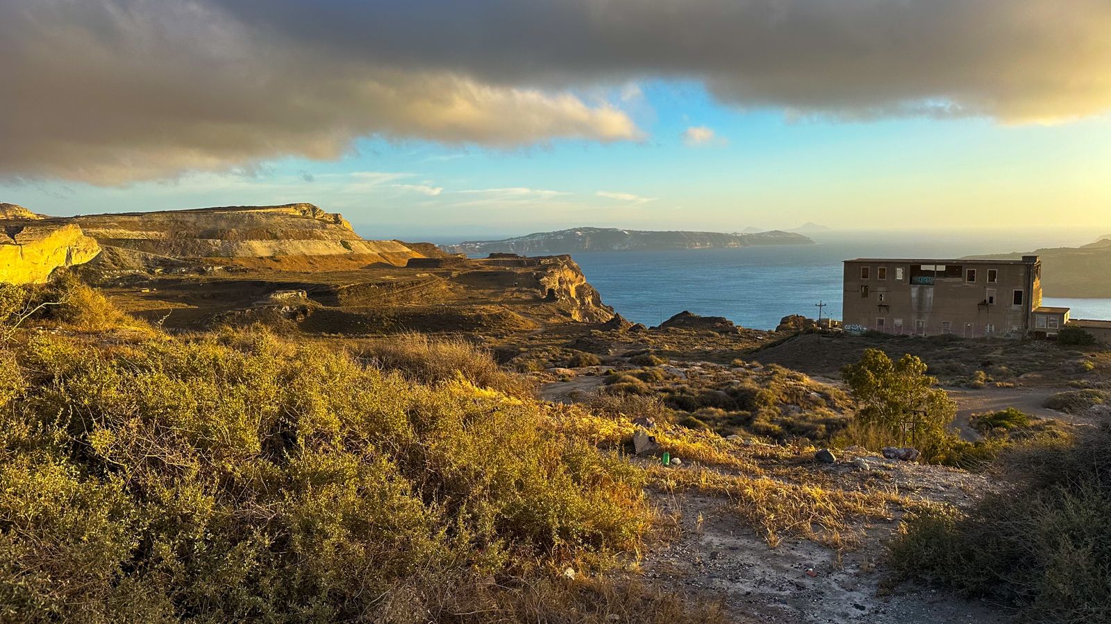 Santorini landscape in golden evening light