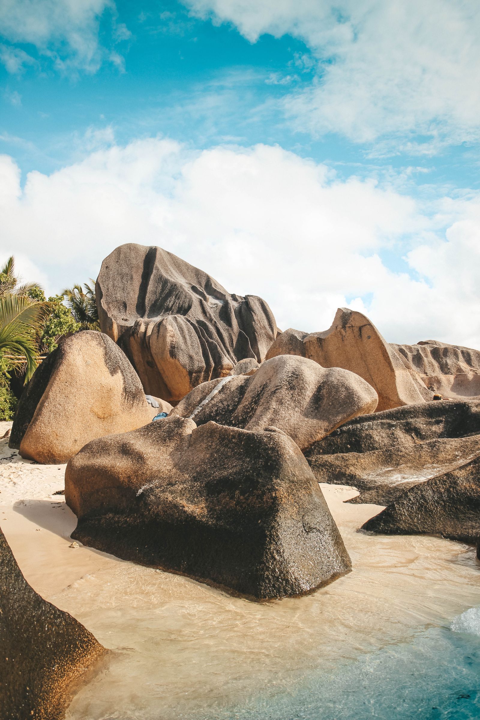 Seychelles sunlit granite boulders