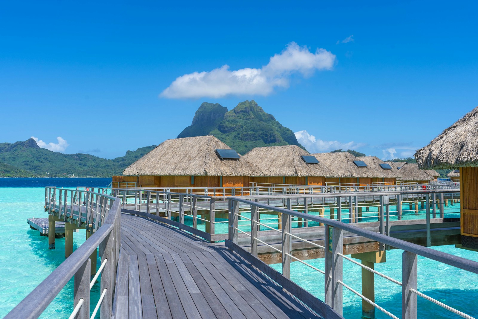 Bora Bora overwater bungalow boardwalk