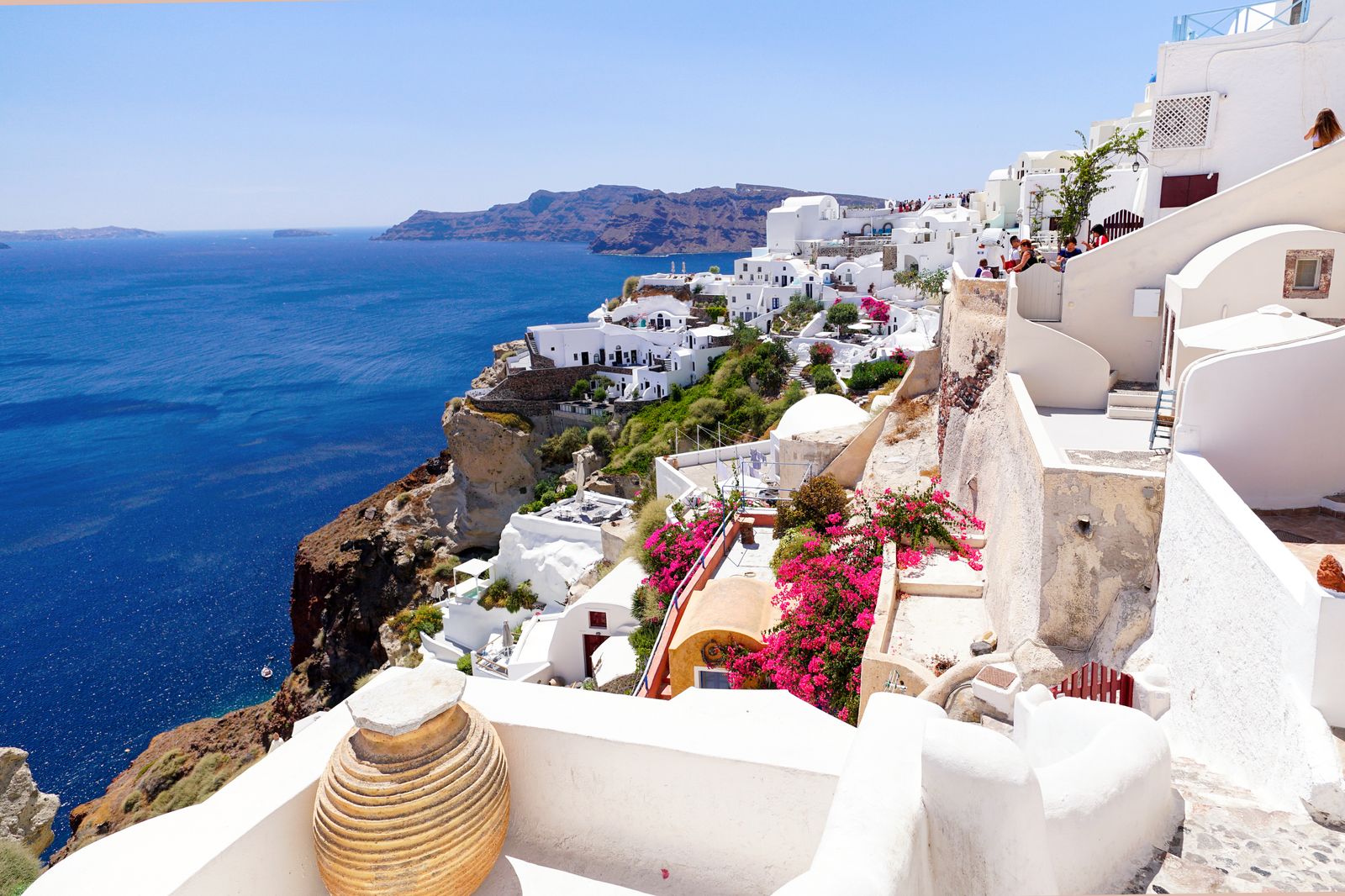 Santorini whitewashed caldera terraces
