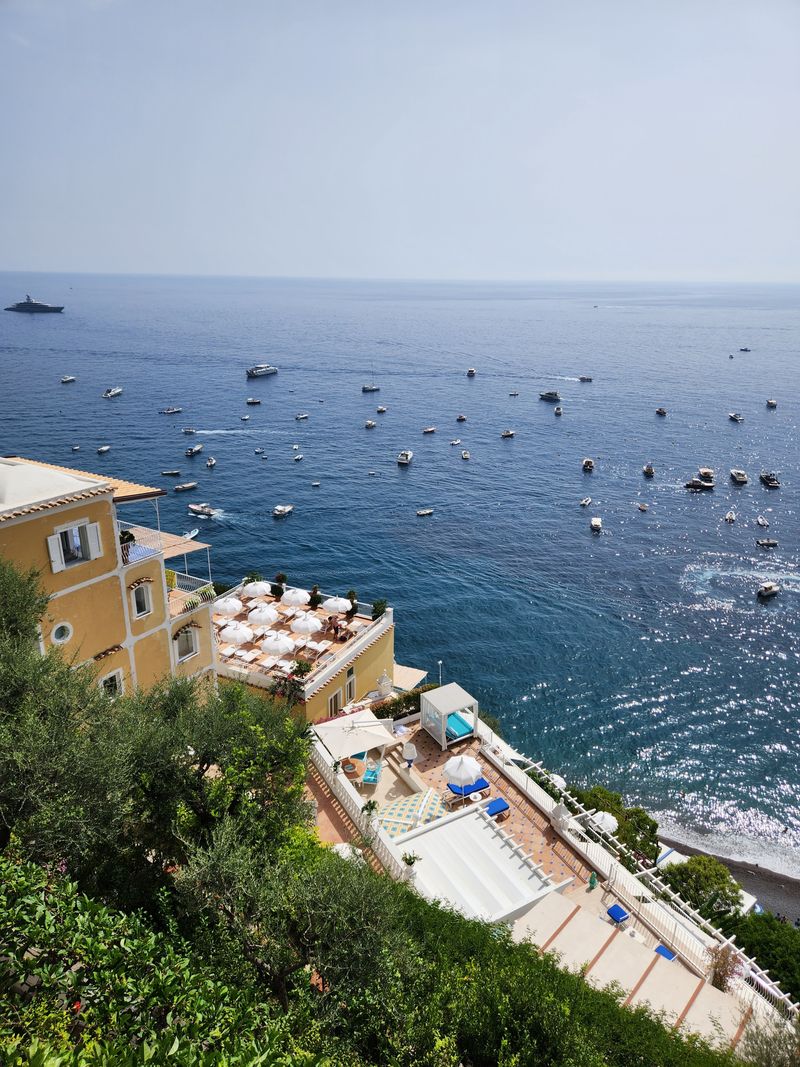 Cliffside hotel terraces above the sea in Positano