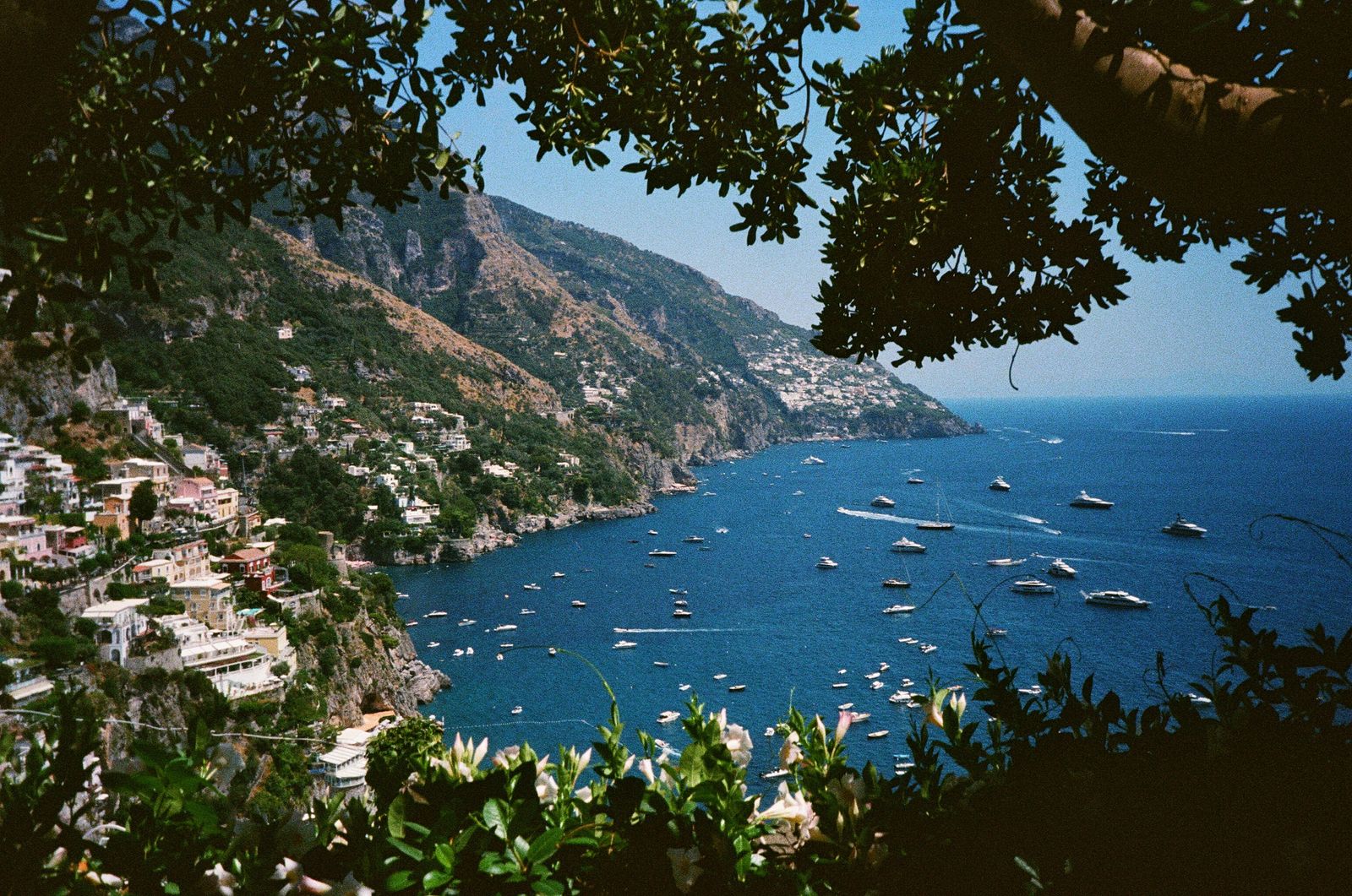 Amalfi boats below colorful villages